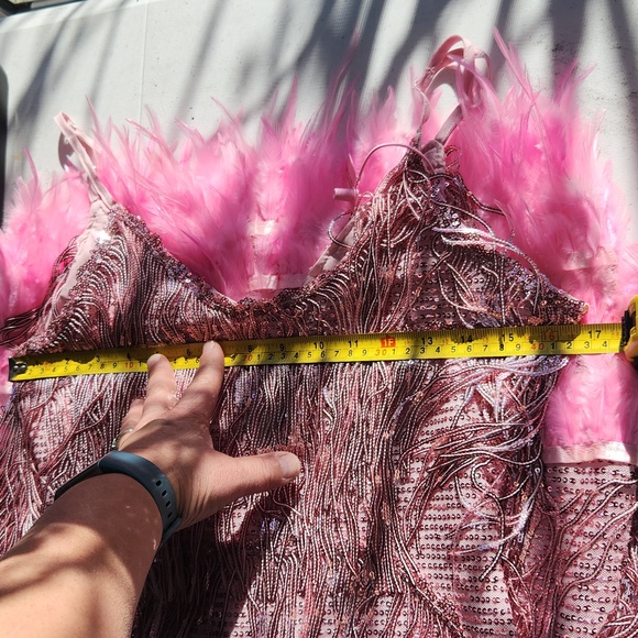 Moflora Flapper dress ☆ Small ☆ Pink sparkly, feathered ☆ Spaghetti straps NWT - Picture 10 of 14